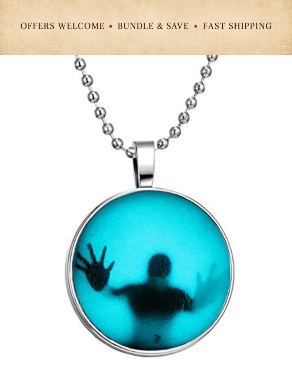 Paialco Luminous Halloween Creepy Shadow Pendant Necklace Ball Chain